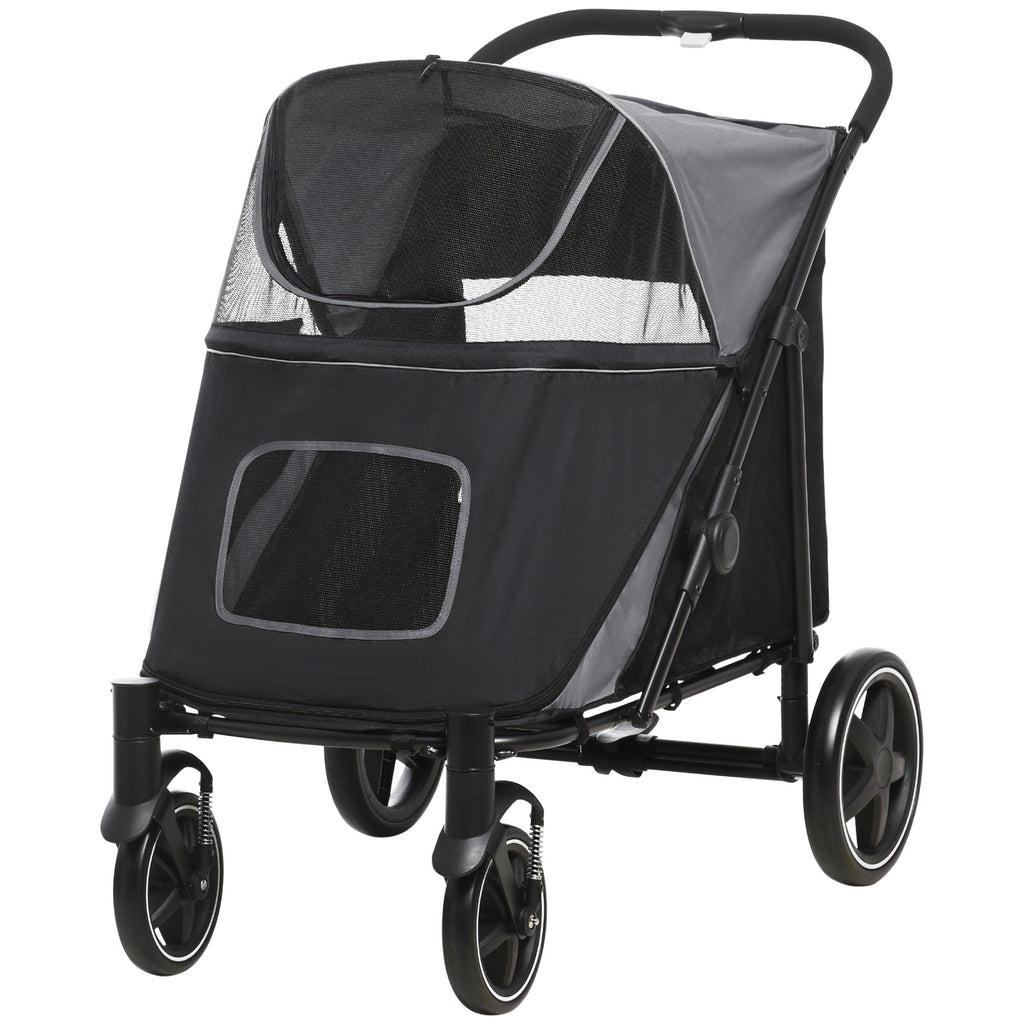 Foldable Pet Stroller, with Universal Wheels, Shock Absorber, for Medium and Large Dogs - Black