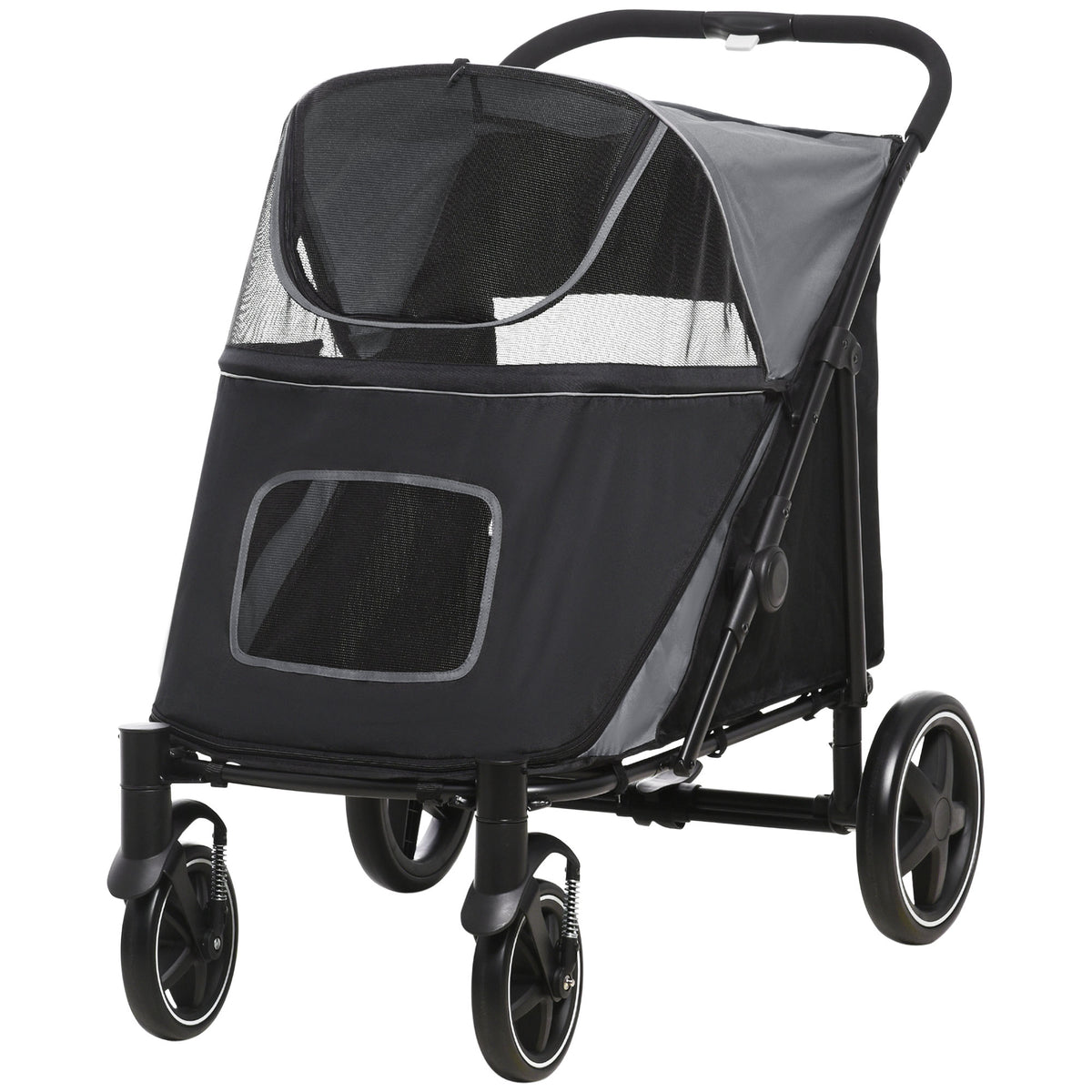Foldable Pet Stroller, with Universal Wheels, Shock Absorber, for Medium and Large Dogs - Black