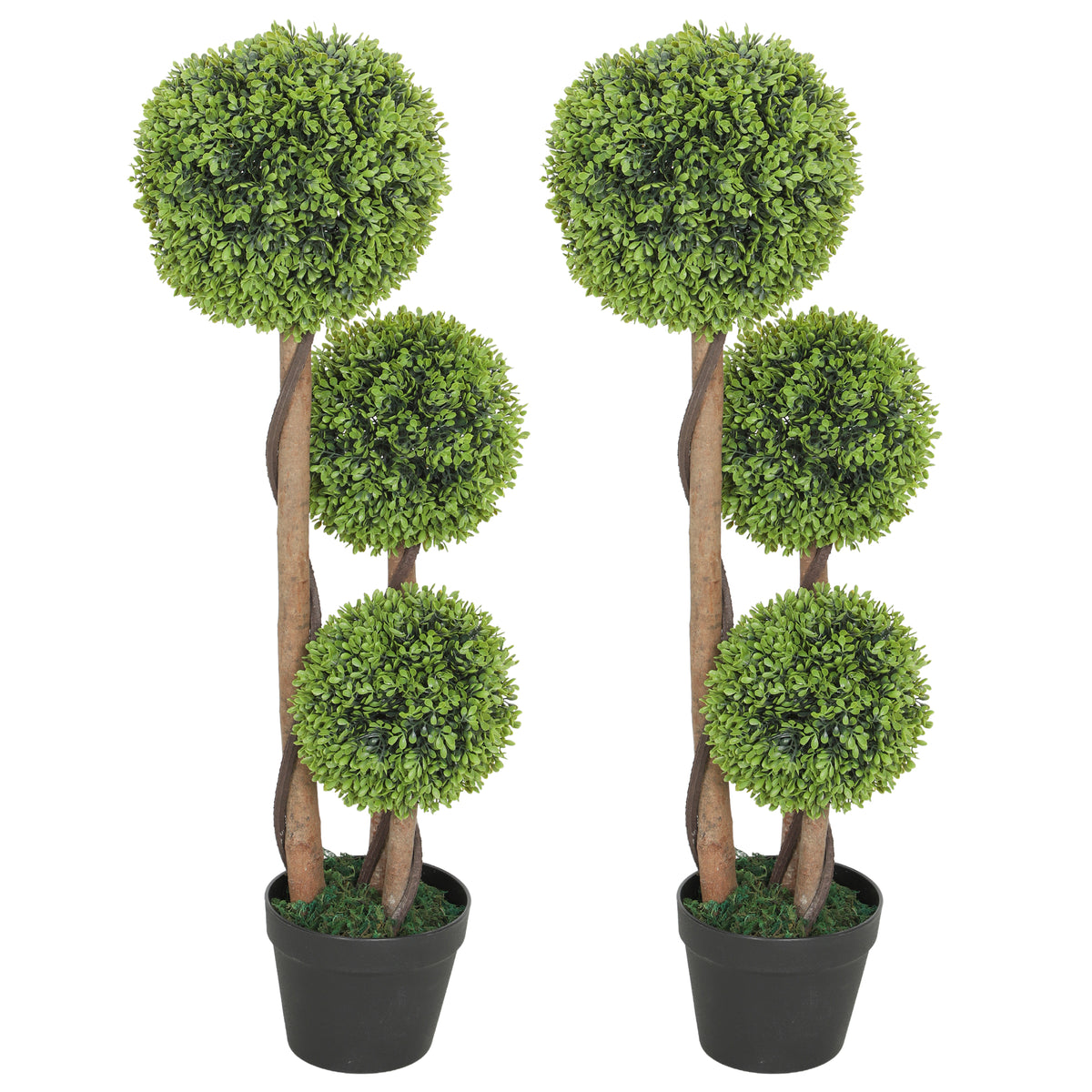 Decorative Artificial Trees Boxwood Ball Topiary Trees Set of 2 in Pot, Fake Plants for Home Indoor Outdoor Decor