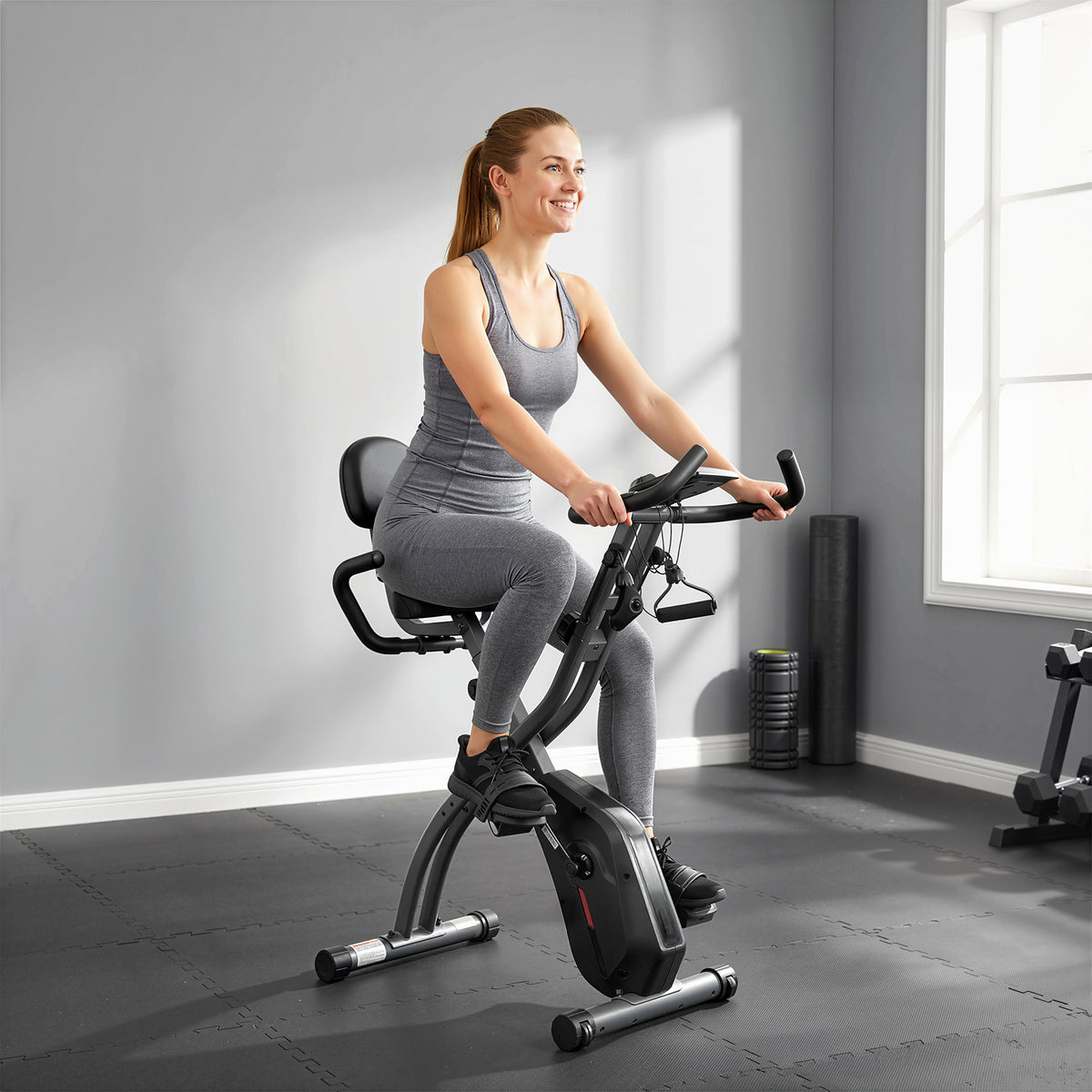 3-In-1 Folding Exercise Bike with Resistance Bands, Bluetooth App, 8-Level Magnetic Resistance, LCD Display, Black