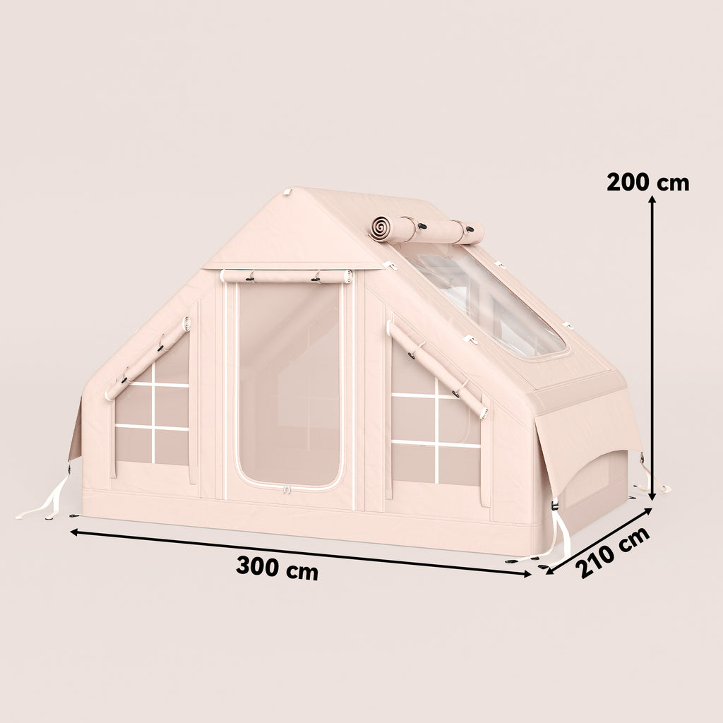 Aufblasbares Zelt 5-8 Personen Schneller Aufbau 5000 mm Wasserdicht & Winddicht mit Luftpumpe Kaminöffnung Dachfenster