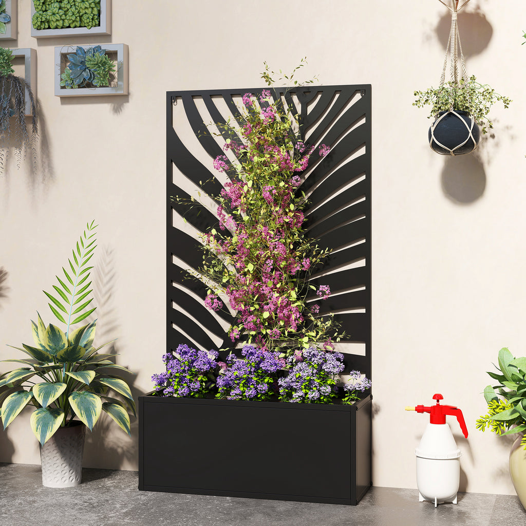 Metal Garden Bed for Garden with Trellis, Wall Mounted or Freestanding Raised Planter with Privacy Screen
