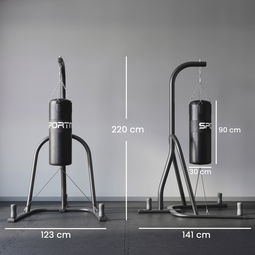 Boxsackständer Freistehender Boxsackhalter mit Boxsack Bungee-Seil 360° Kette U-basis Hantelscheibenhalterung Stahl