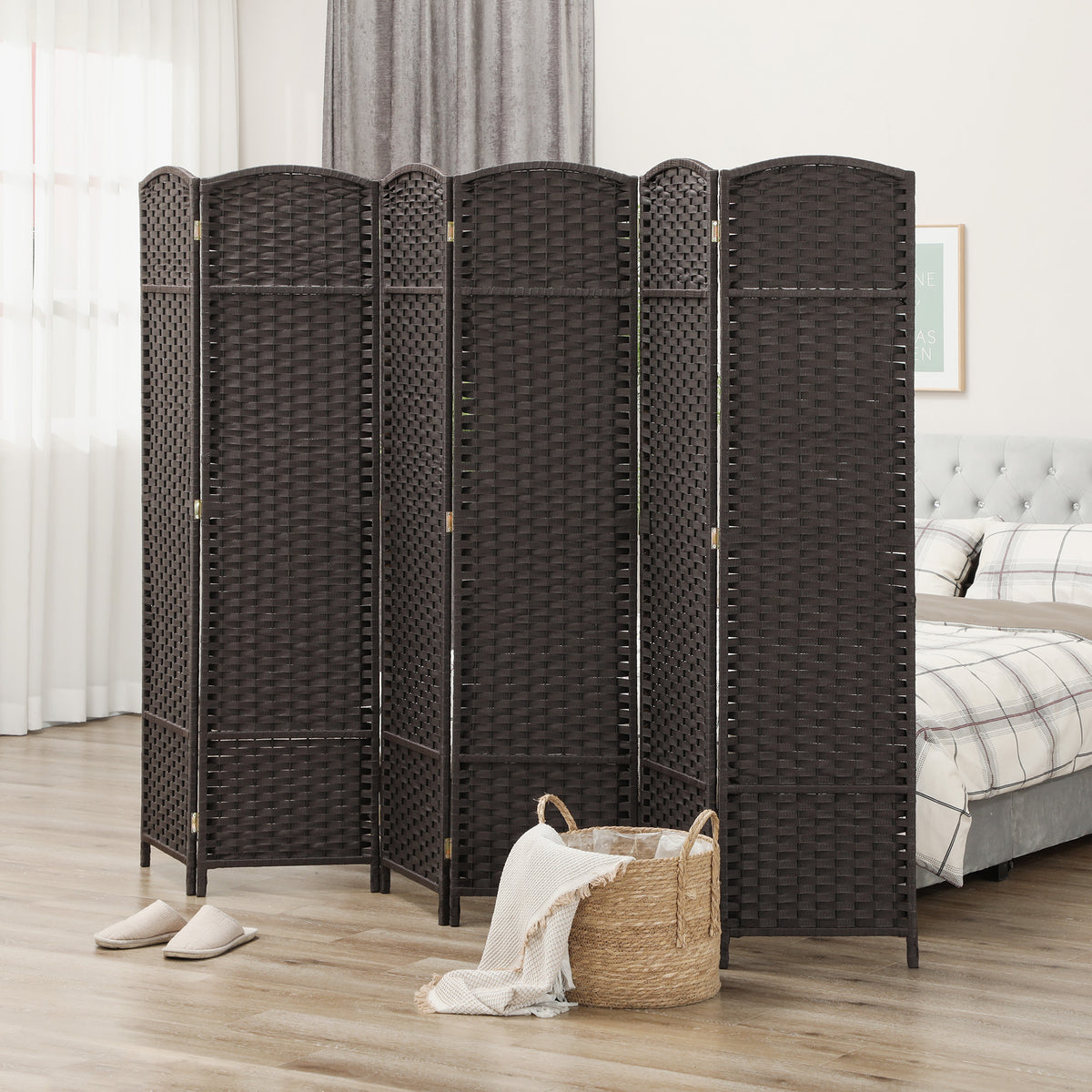 6-teiliger Raumtrenner, Faltbarer Sichtschutz, Sichtschutzwand f¨¹r Wohnzimmer, Schlafzimmer, Homeoffice, Braun