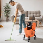25L Mop Bucket, with Wringer, Wheels and Handle - Orange