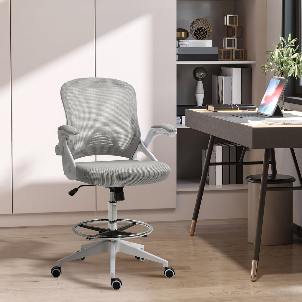 B¨¹rosessel, Schreibtischstuhl, Stehfunktion, mit Fu?ablage, drehbarer Sitz, Stahl, schwarz, 64 x 60 x 106-126cm