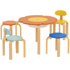 5-teiliges Kindertisch- und Stuhl-Set, mit Aufbewahrungstasche, Blumenform, für Spielzimmer, Kinderzimmer, Holz, Bunt