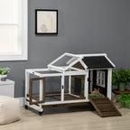 Wooden Rabbit Hutch, Guinea Pig Cage, with Removable Tray, Wheels - Brown