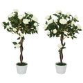 Set of Two Faux Rose Trees - White