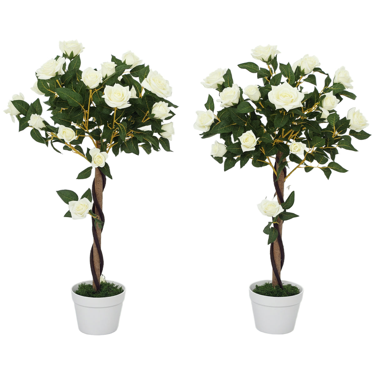 Set of Two Faux Rose Trees - White