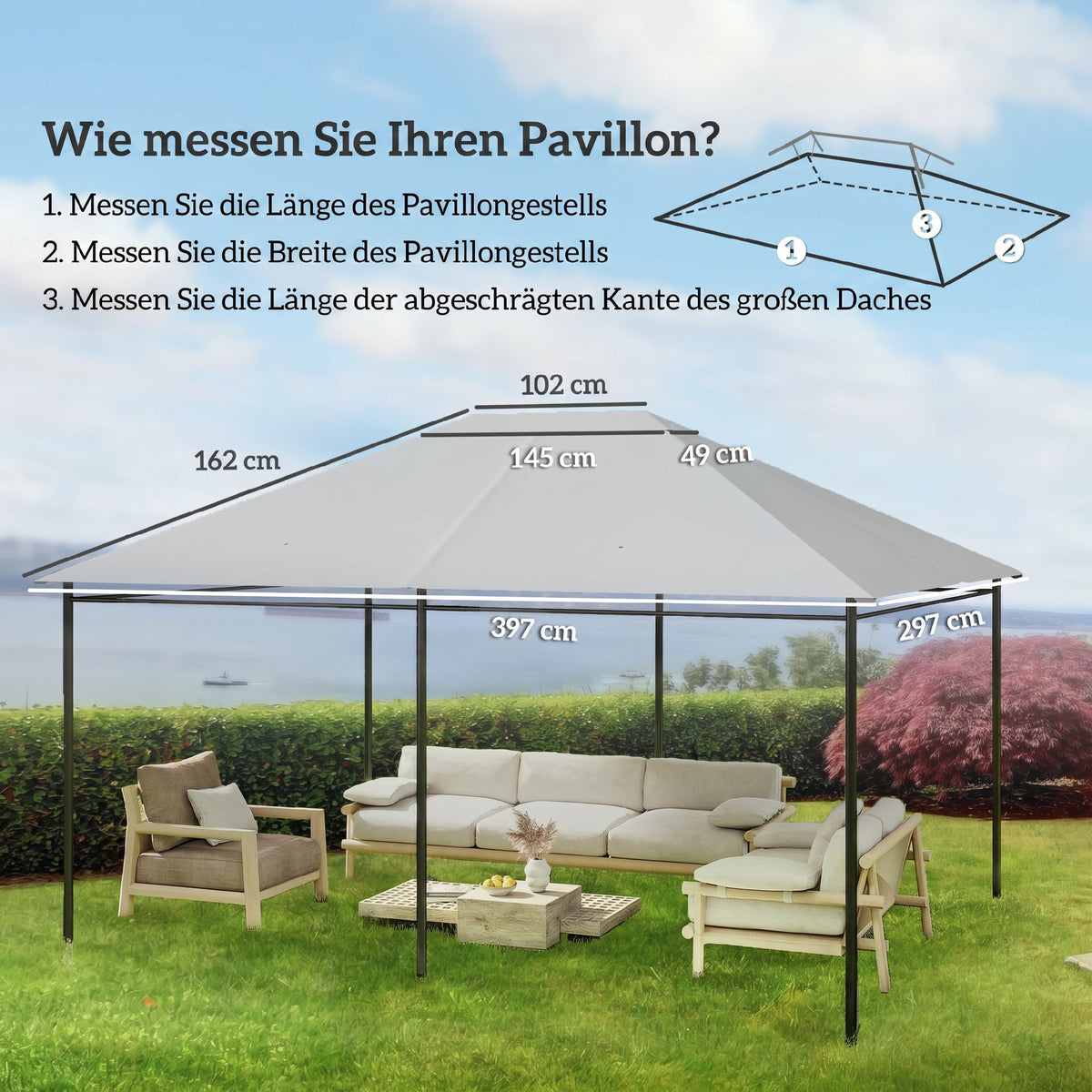 3 x 4m Gazebo Canopy Replacement Cover, Gazebo Roof Replacement (TOP COVER ONLY), Light Grey
