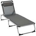 Sonnenliege faltbar Gartenliege mit Kopfkissen Liegestuhl mit der 4-stufig verstellbaren Rückenlehne Campingliege bis 120 kg belastbar für Outdoor-Park, Garten, Grau