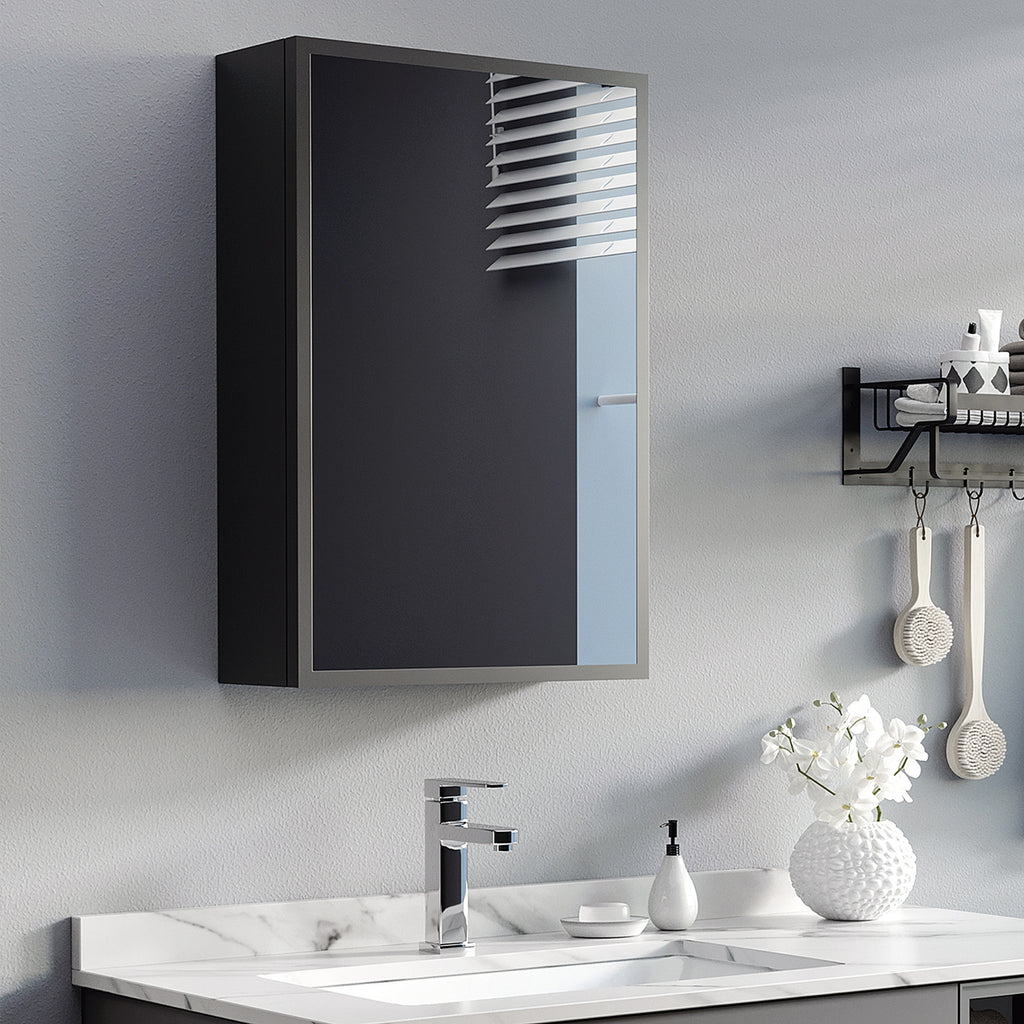 Spiegelschrank, 3 Regalf?cher, weiche Scharniere, Stahlgeh?use, schwarz, 40 x 15 x 60 cm