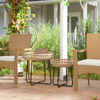 2er Set Beistelltisch Polyrattan ?60/41 cm rund wetterfest Gartentisch mit X-Beine Verstellbare Fu?pads Braun