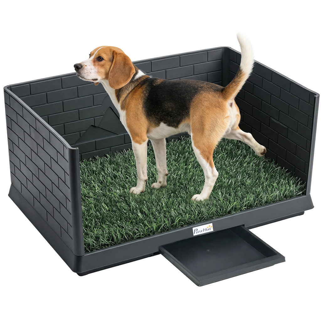 Dog Toilet Tray, Indoor Outdoor Dog Potty with High Walls, Grass Turf, Slide-Out Tray, Urine Collection Base