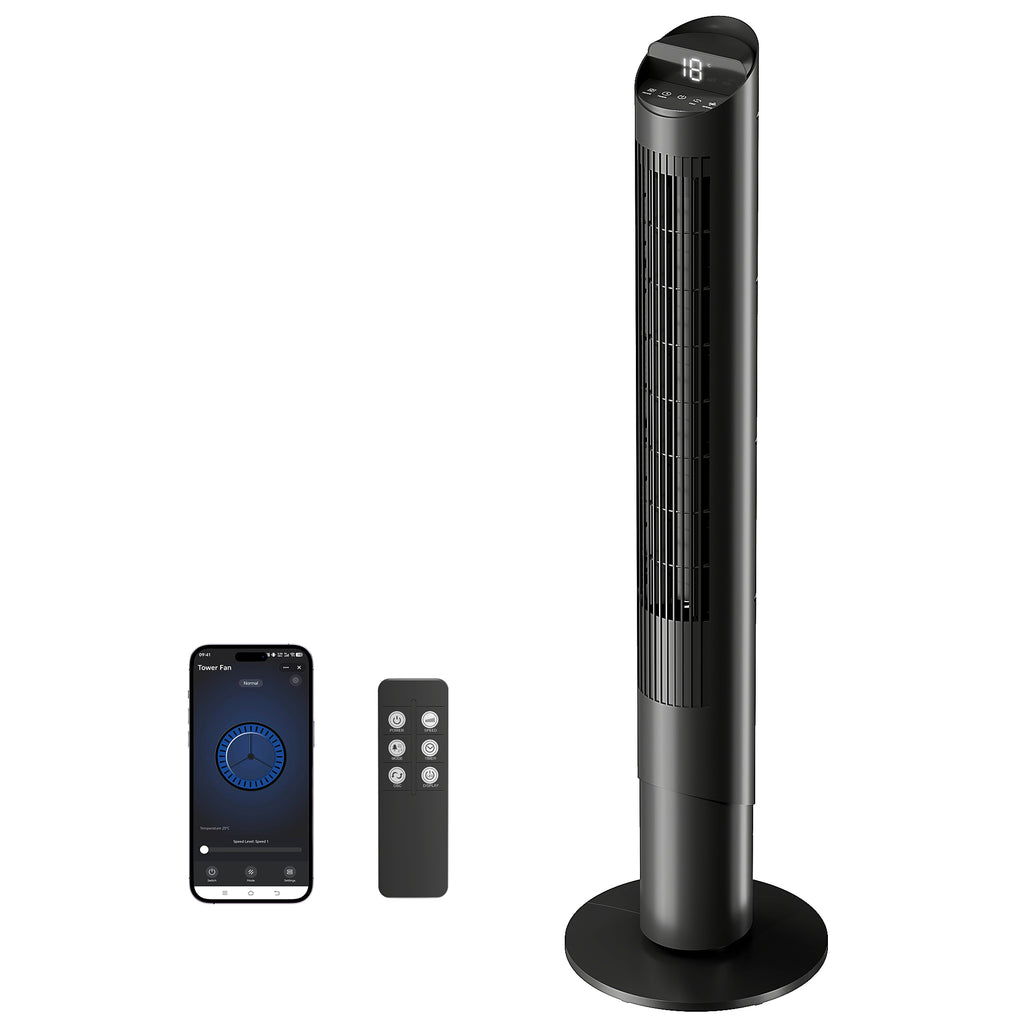 116 cm Turmventilator, Standventilator mit Fernbedienung WiFi App-Steuerung, 65° Oszillation 6 Geschwindigkeiten 4 Modi