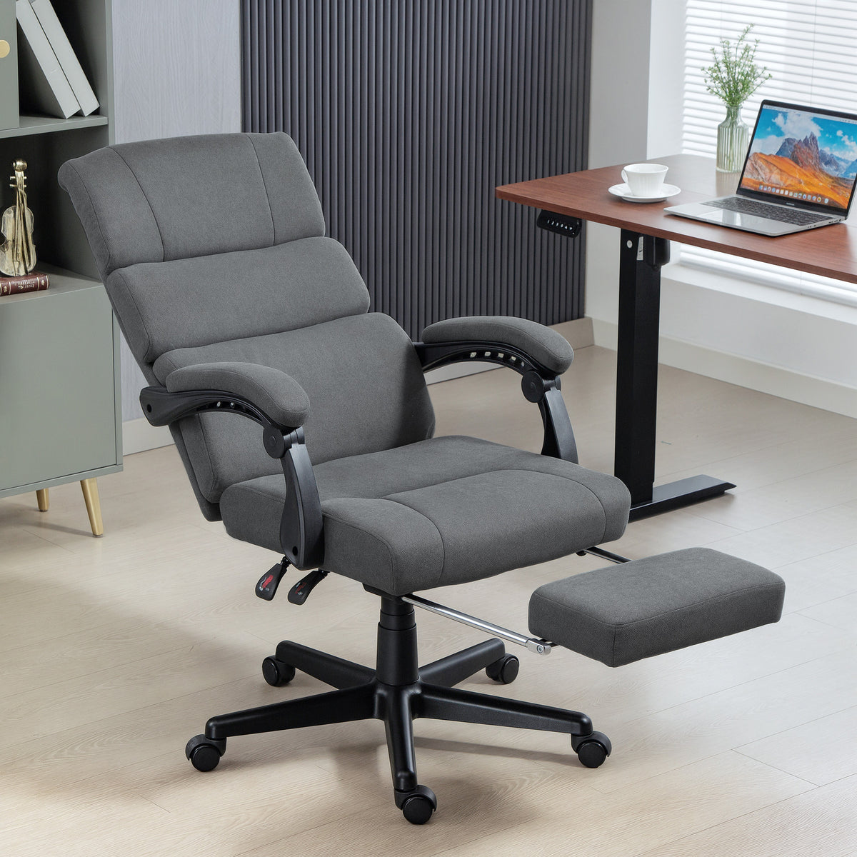 Gepolsterter B¨¹rostuhl mit Samt-Optik, h?henverstellbar, rollbar, Grau