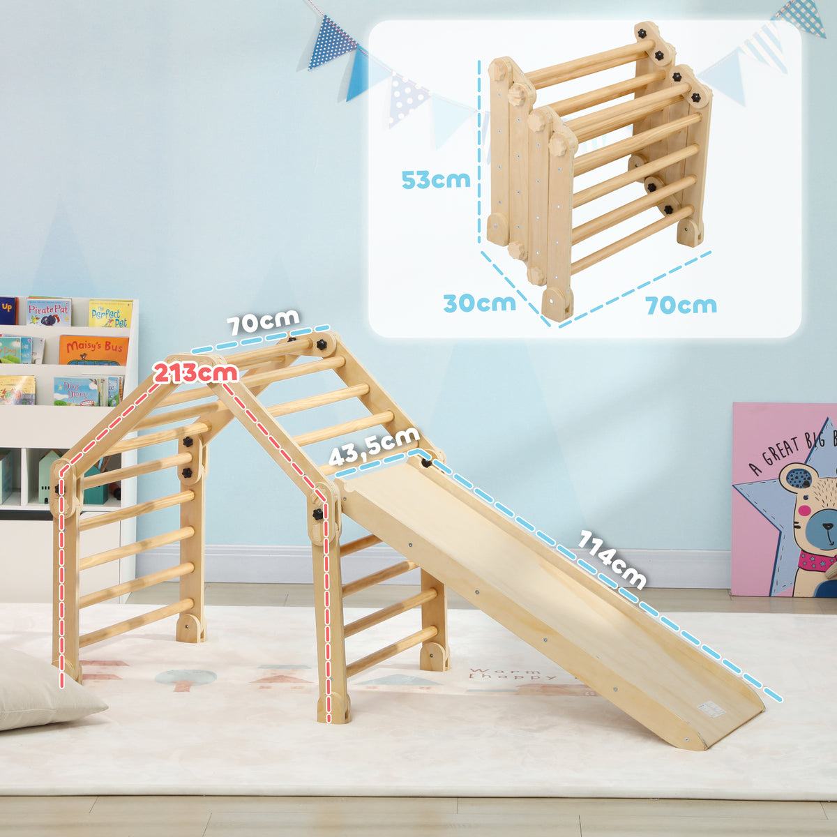 3 in 1 Kids Climbing Set Indoor with Sliding Ramp, Foldable design, Gift for 2-6 Years Old