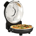 Pizzaofen elektrisch 430 ¡æ, 1200 Watt Pizzab?cker mit 30cm Steinplatte Timer Sichtfenster Edelstahl Schwarz