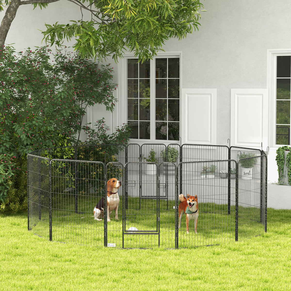 12 Panels Heavy Duty Puppy Playpen, for Small Dogs, Indoor and Outdoor Use - Silver