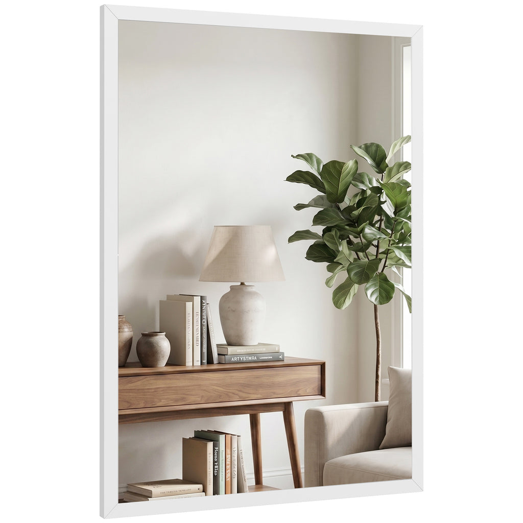 Wall-Mounted Bathroom Mirror, 70 x 50 cm Wall Mirror for Living Room, Bedroom, Hallway, White