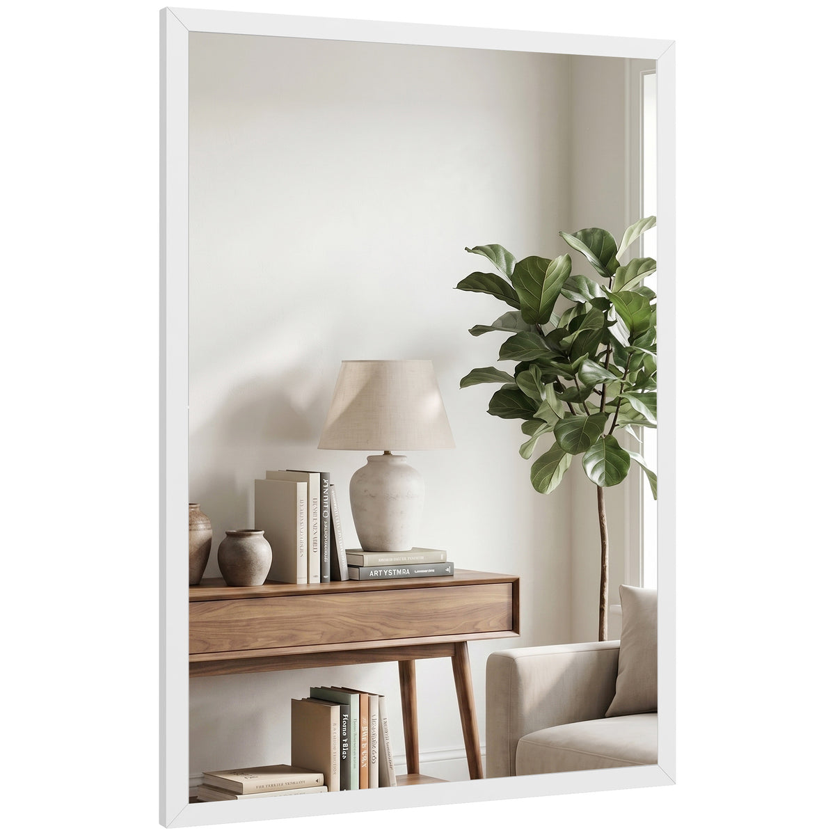 Wall-Mounted Bathroom Mirror, 70 x 50 cm Wall Mirror for Living Room, Bedroom, Hallway, White