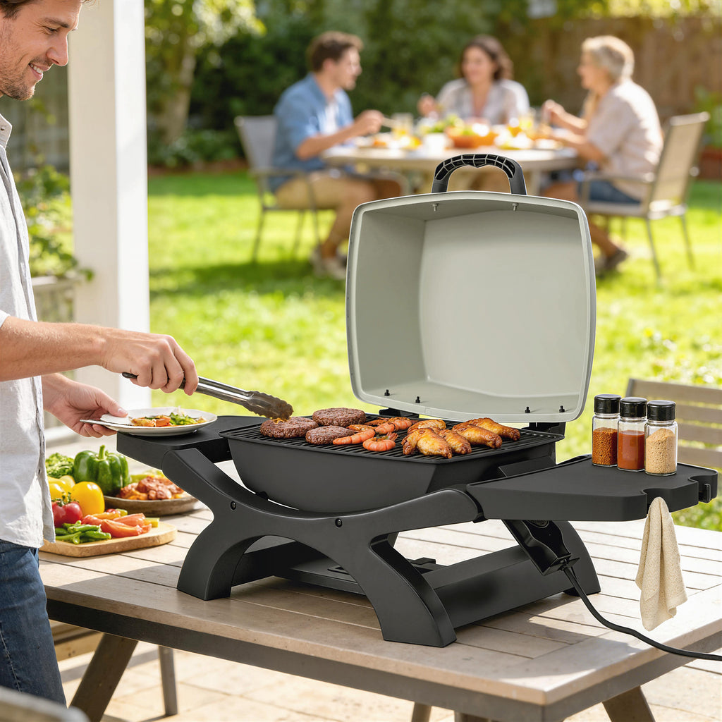 Tischgrill Elektrisch 2300W 23x71 cm tragbar Elektrogrill mit Antihaftbeschichtete Grillrosten Fettauffangschale