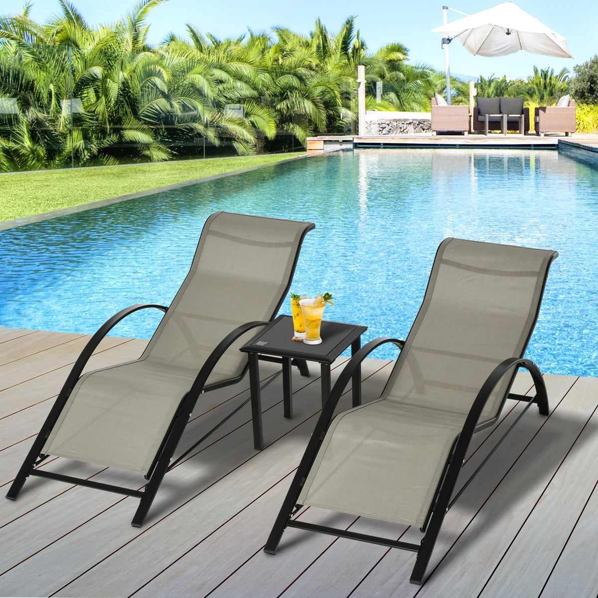 Three-Piece Curved Sun Lounger Set - Grey
