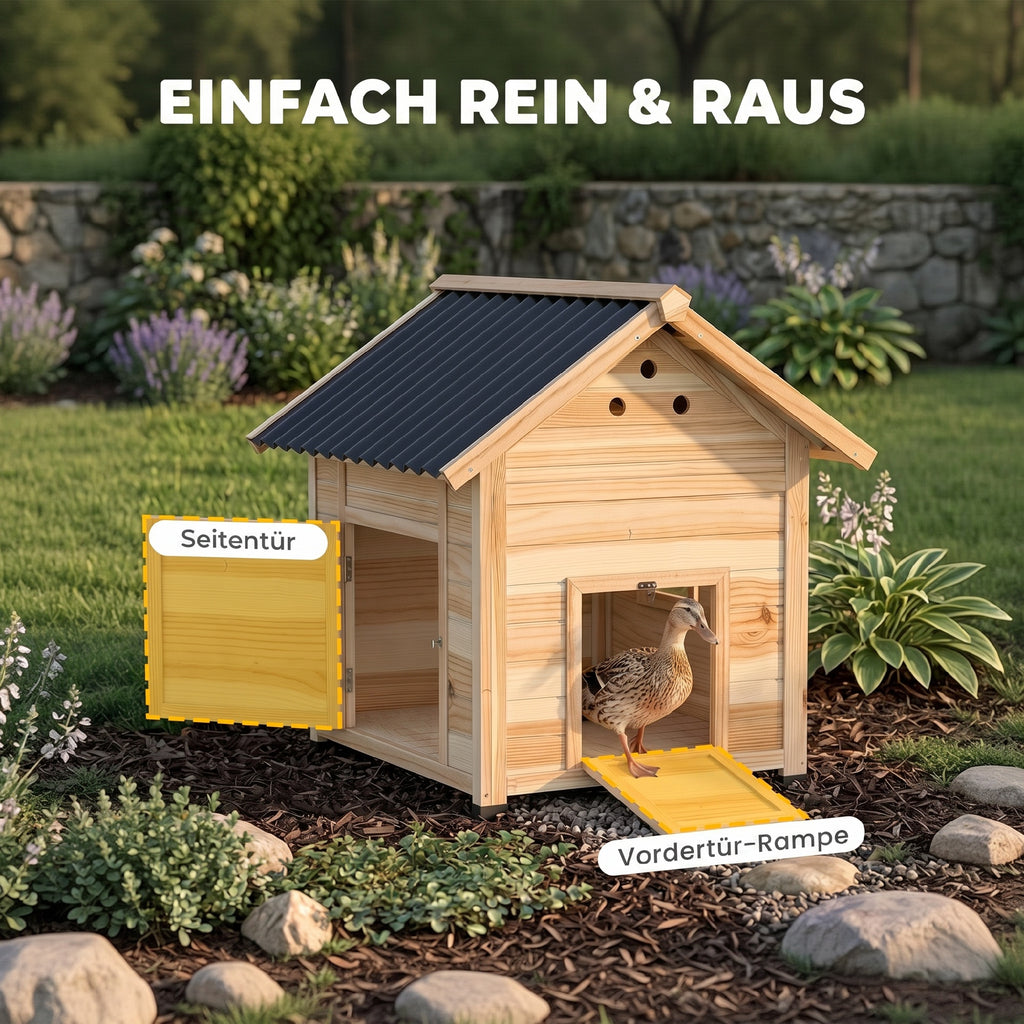 Wooden Duck House with Double Doors, Openable Roof, Ventilation Holes, Removable Base, Natural Wood Finish