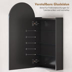 Badezimmerspiegelschrank mit rahmenlosem Bogen-Spiegel und verstellbaren Glasböden, Schwarz