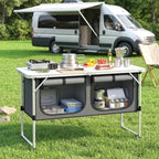 Camping Cupboards Folding Portable Aluminium Camp Cook Station with Storage Cupboard for Outdoor BBQ