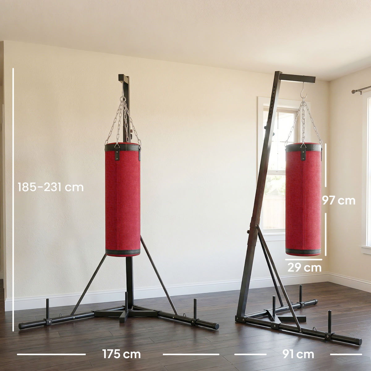 Boxsackständer 185-231cm Höhenverstellbar Freistehender Boxsackhalter mit Boxsack Dreiecksbasis Gewichtenhalter