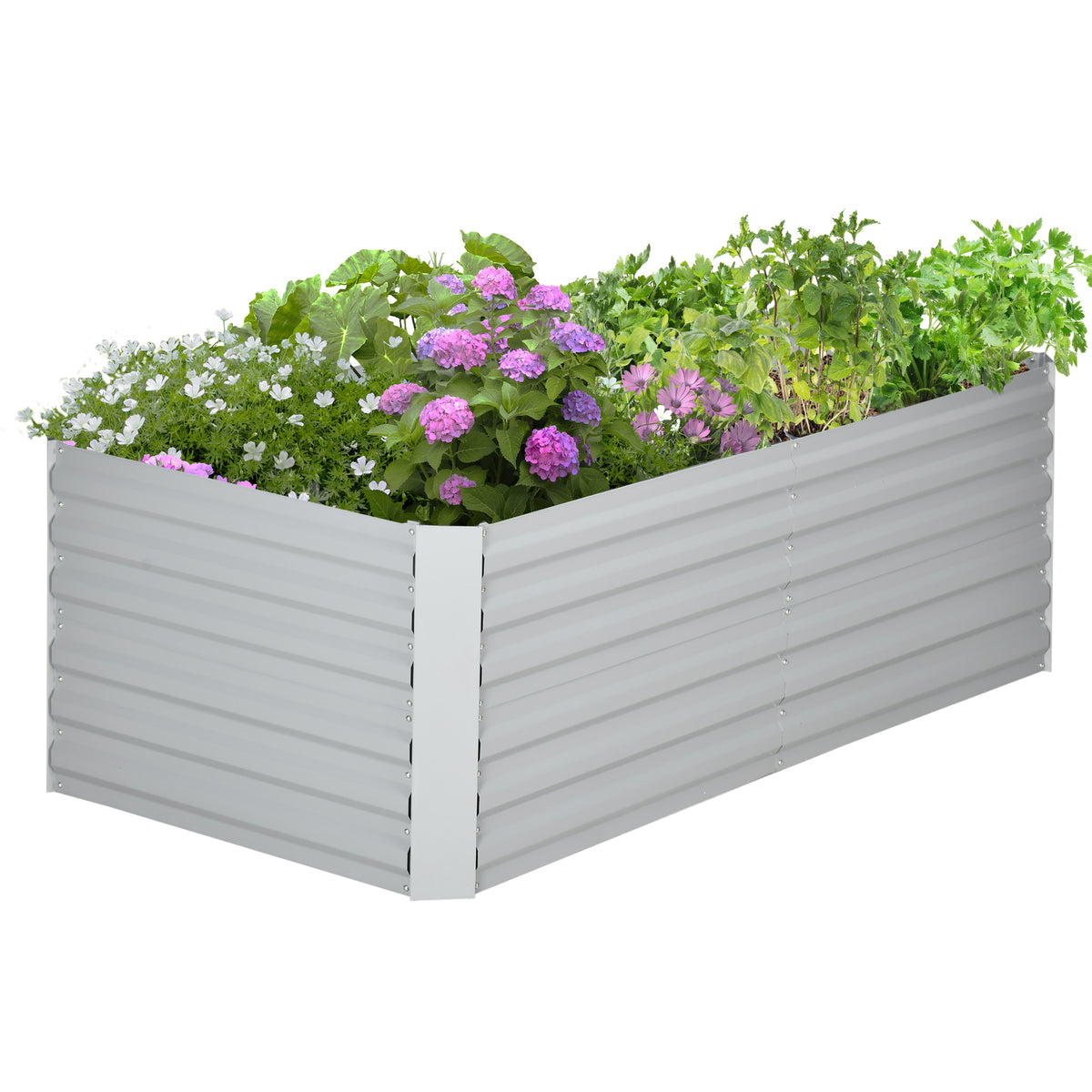 Raised Beds for Garden, Galvanised Steel Outdoor Planters with Multi-reinforced Rods, 180 x 90 x 59 cm, Light Grey