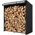 Feuerholzregal, Brennholzständer aus Stahl, Stoffabdeckung, 300 kg Belastbarkeit, 140 x 70 x 154 cm, Schwarz