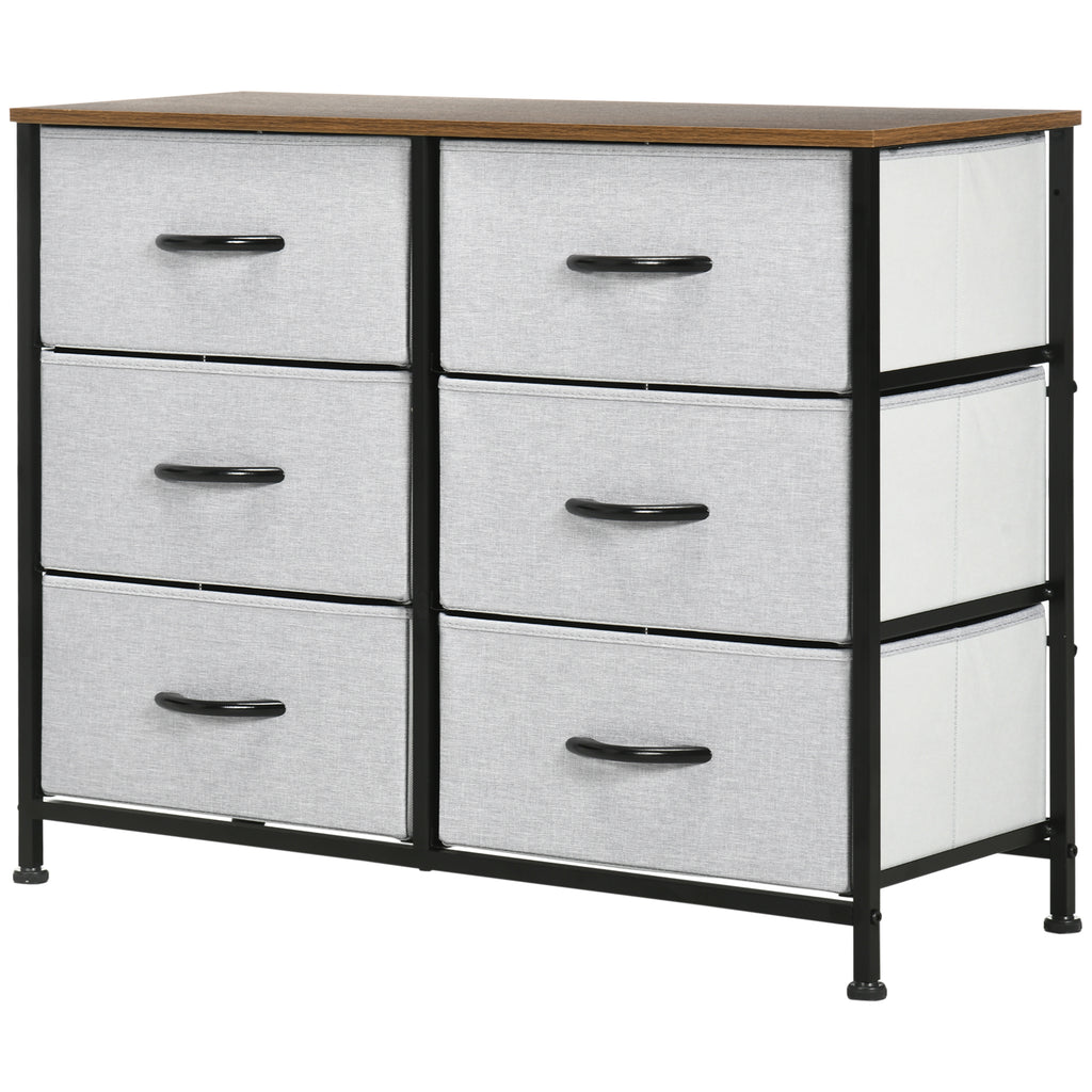 Fabric Chest of Drawers, Industrial Bedroom Dresser with 6 Fabric Drawers, Steel Frame and Wooden Top for Nursery, Living Room, Hallway, Grey