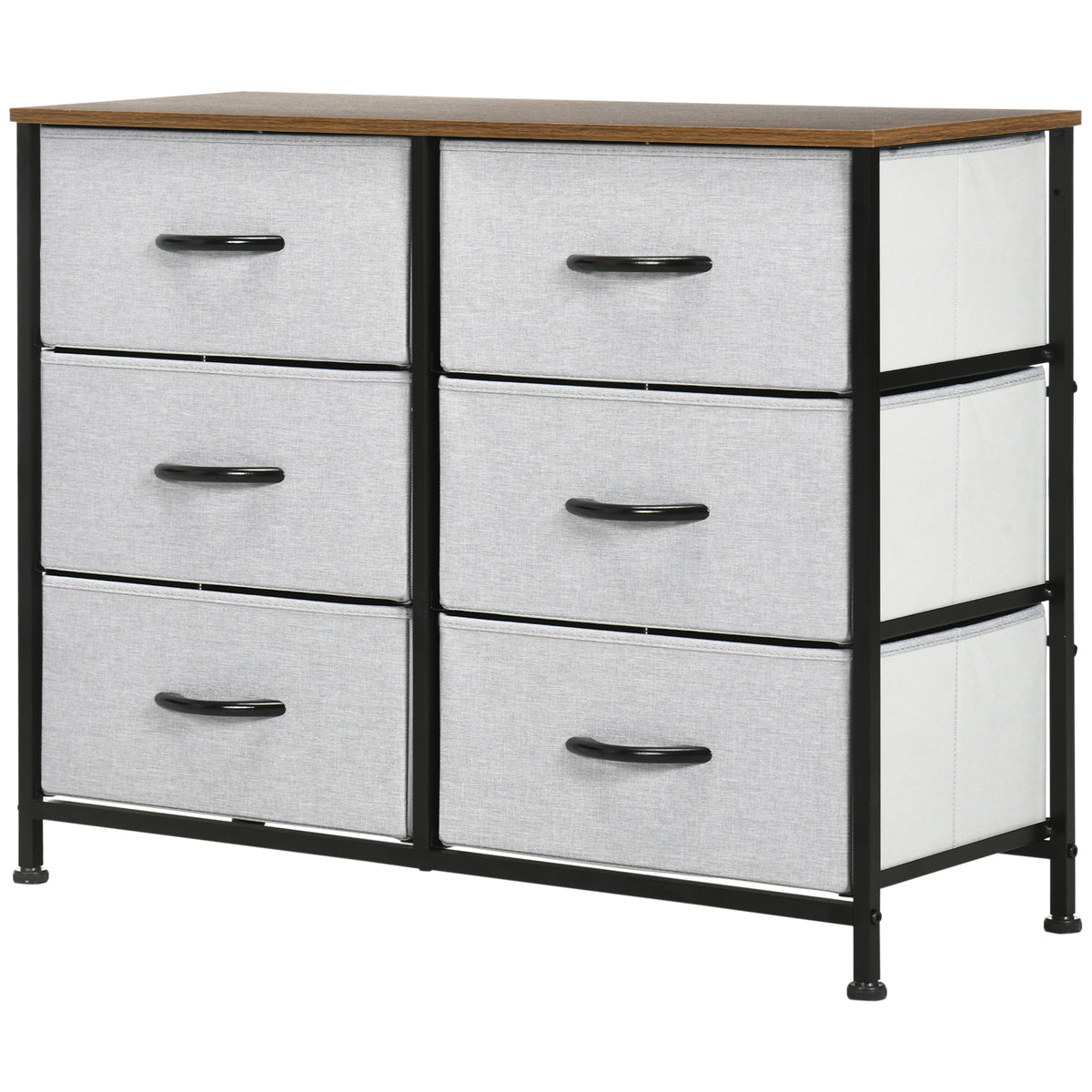 Fabric Chest of Drawers, Industrial Bedroom Dresser with 6 Fabric Drawers, Steel Frame and Wooden Top for Nursery, Living Room, Hallway, Grey