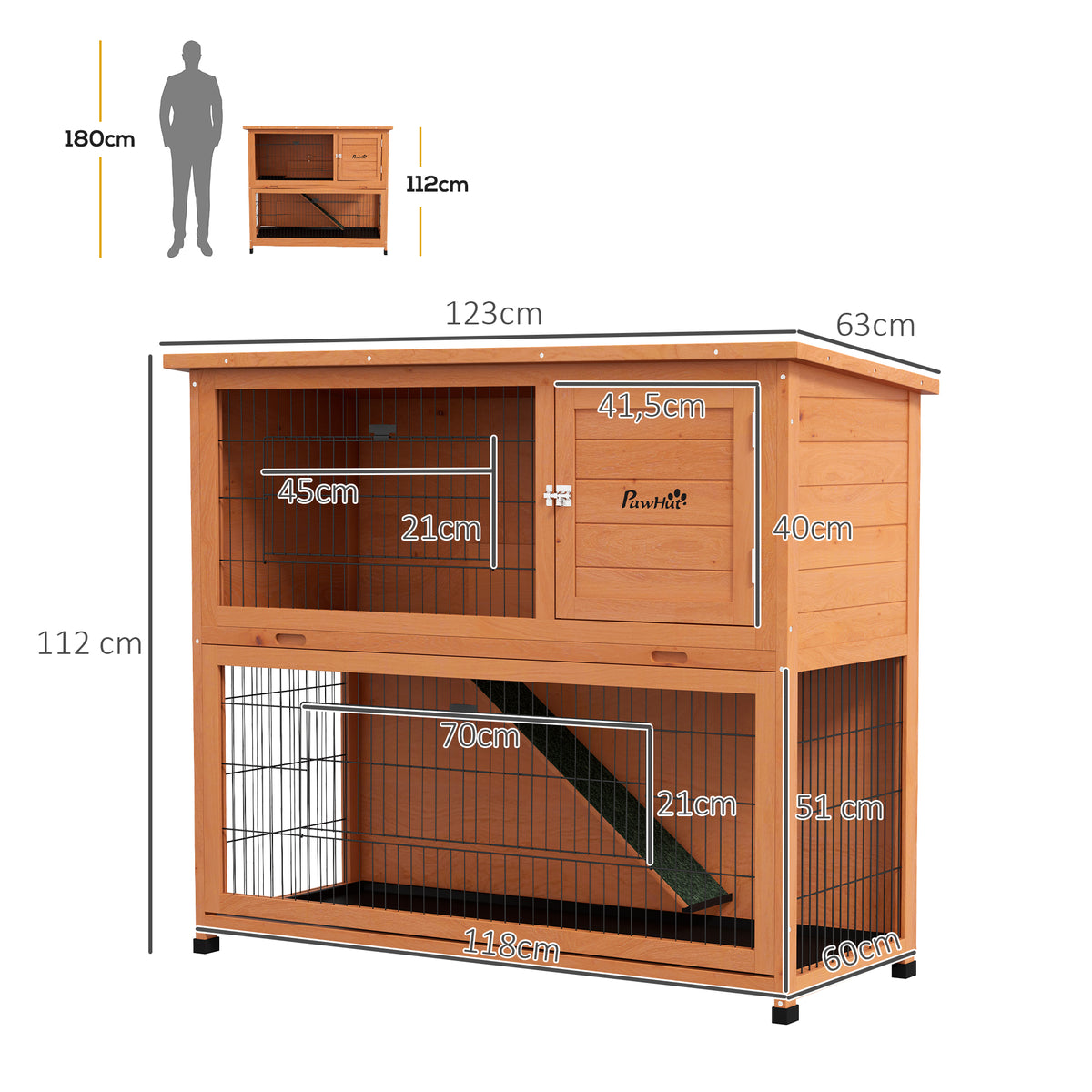 Kleintierstall Kleintierhaus Nagerstall, wetterbest?ndig, 2 Bodenwannen, 123 x 63 x 112 cm, Orange