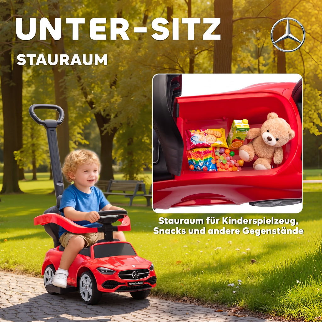 2 in 1 Baby Ride on Push Car Mercedes-Benz C-Class Licensed Walker Foot to Floor Push-Along with Removable Handle, Red