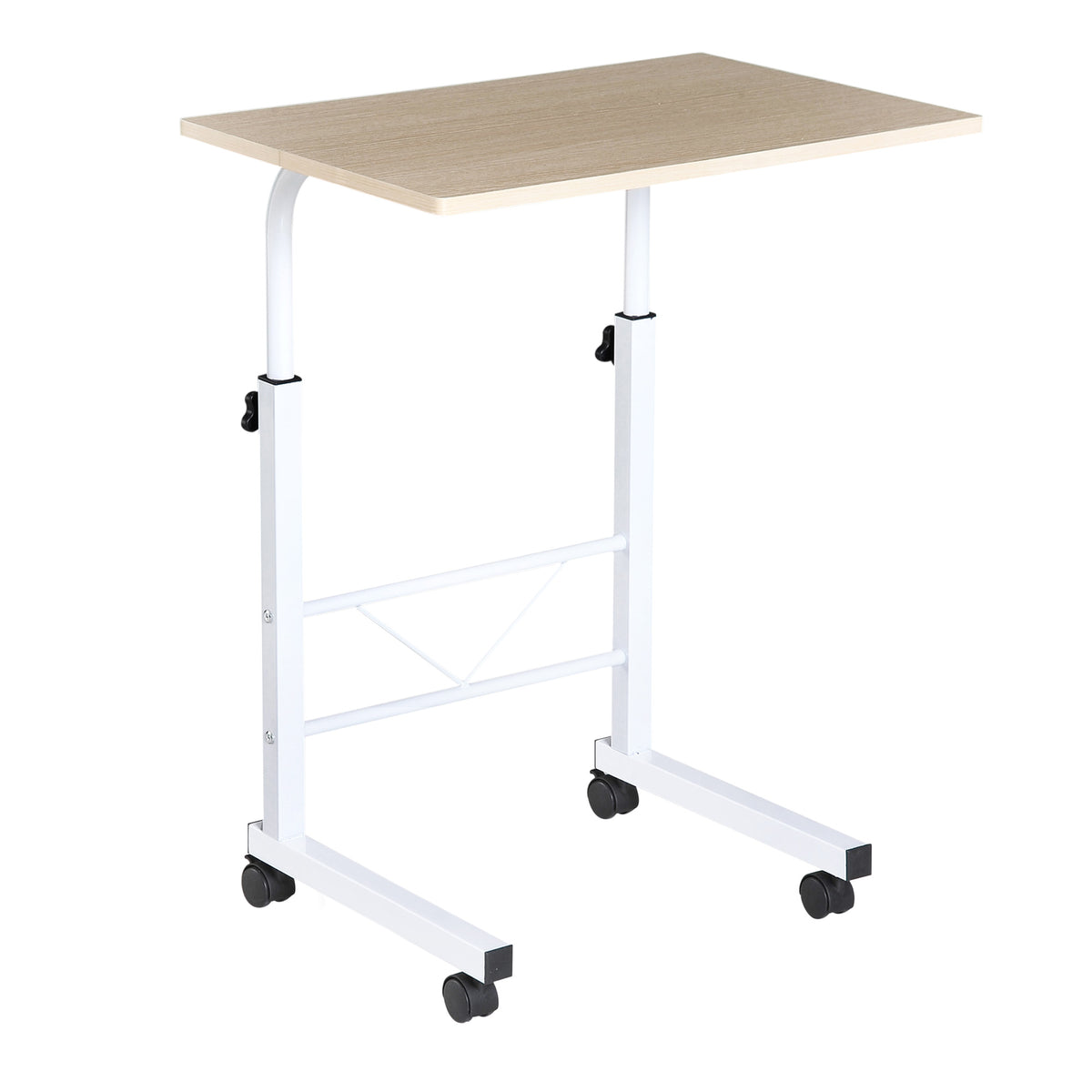 Beistelltisch h?henverstellbarer Couchtisch mobiler Endschreibtisch mit R?dern Feststellbremsen C-Tische Spanplatte Stahl Eisen Kunststoff Wei?e Ahornfarbe 60 x 40 x 68-78 cm