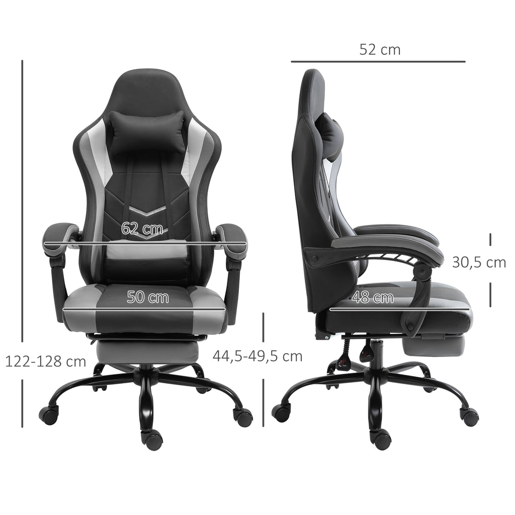 Ergonomischer Gaming Stuhl B¨¹rostuhl Schreibtischstuhl, Drehstuhl H?henverstellbar, Verstellbares Lendenkissen mit Fu?st¨¹tzen Schwarz 62x52x128 cm