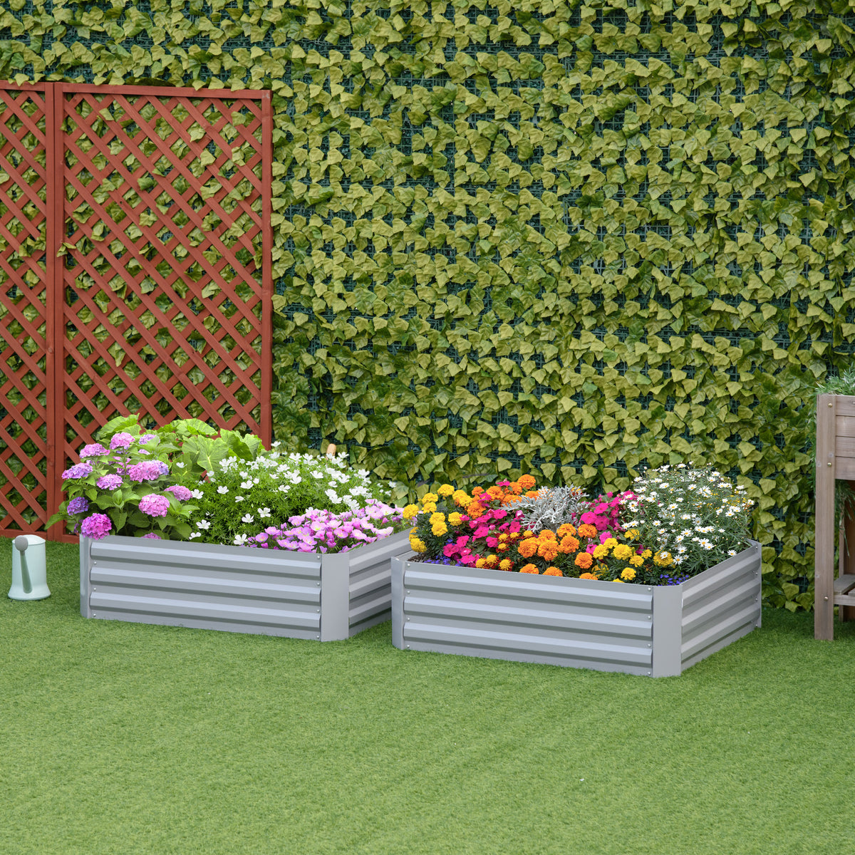 Set of 2 291L Raised Garden Bed, Elevated Galvanised Planter Box for Flowers, Herbs, 100x100x30cm, Grey