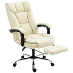 Ergonomischer Bürostuhl mit Fußstütze, Kunstleder-Bezug, rollbar, drehbar, Metall, Beige+Schwarz