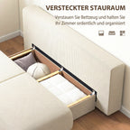 Schlafsofa mit verstellbarer Rückenlehne, Bettfunktion, verstecktem Stauraum und Cordbezug, Beige