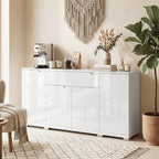 Hochglanz-Sideboard, moderne Kommode mit 4 Türen und verstellbaren Einlegeböden, Soft-Close-Funktion, Weiß