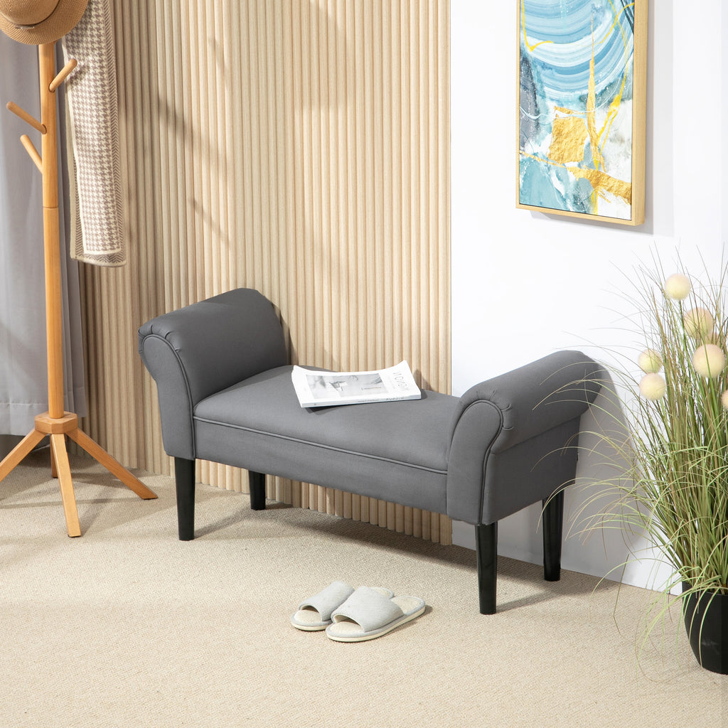 Sitzbank, Bettbank, robuste Bauweise, weiche Polsterung, 102x36x51 cm, Grau