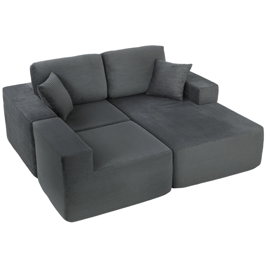 Modulares Ecksofa, L-förmiges Sofa-Bett mit tiefem Sitz, breiten Armlehnen, 2 Kissen, Dunkelgrau