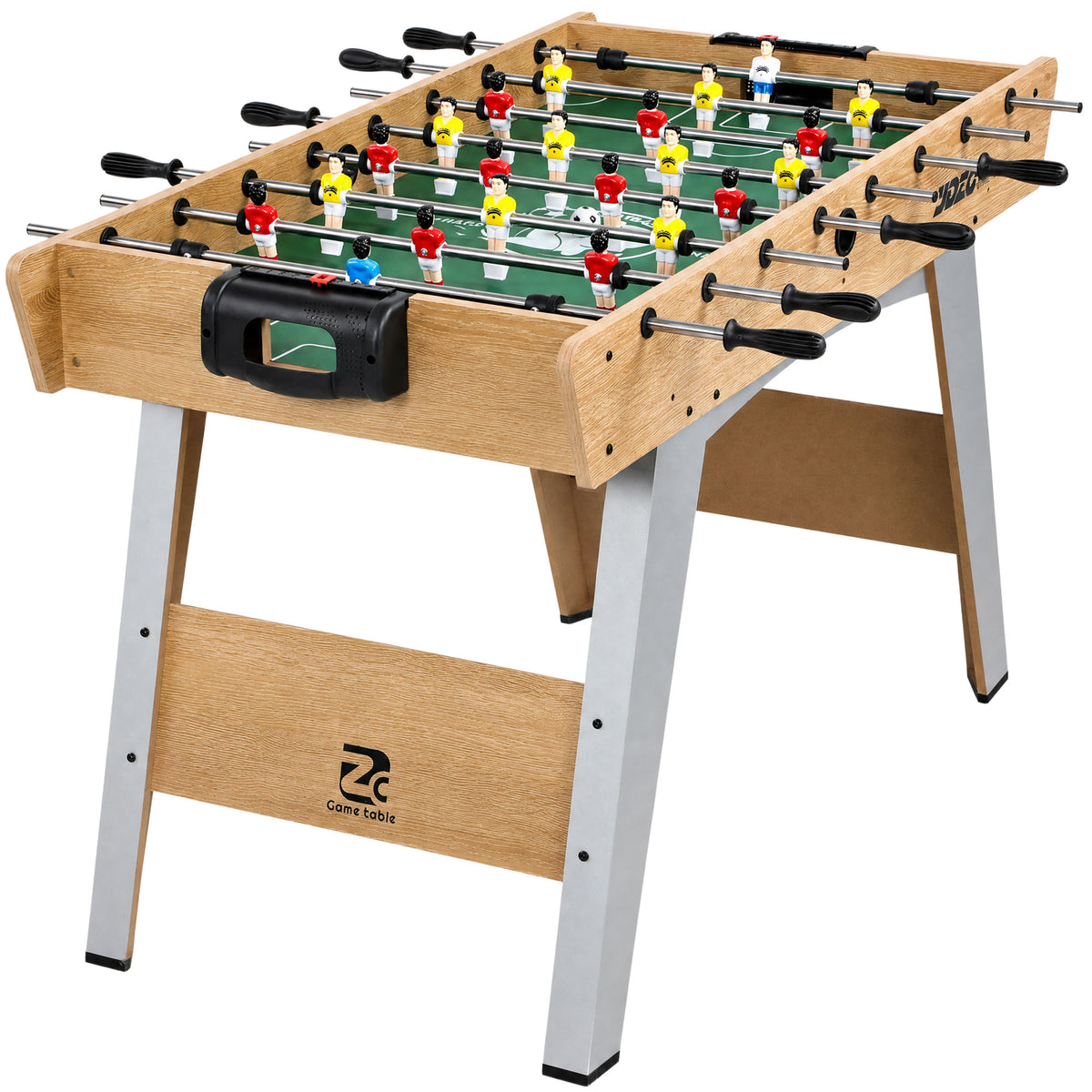 4ft Table Football, Foosball Game Table with 22 Players, 2 Balls and Manual Scorers for Family, Natural Wood Finish