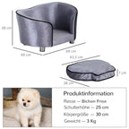 Dog Sofa Bed for Miniature Dogs, Pet Couch Kitten Lounge with Removable Soft Cushion, Thick Sponge, Wooden Frame, Storage Pocket
