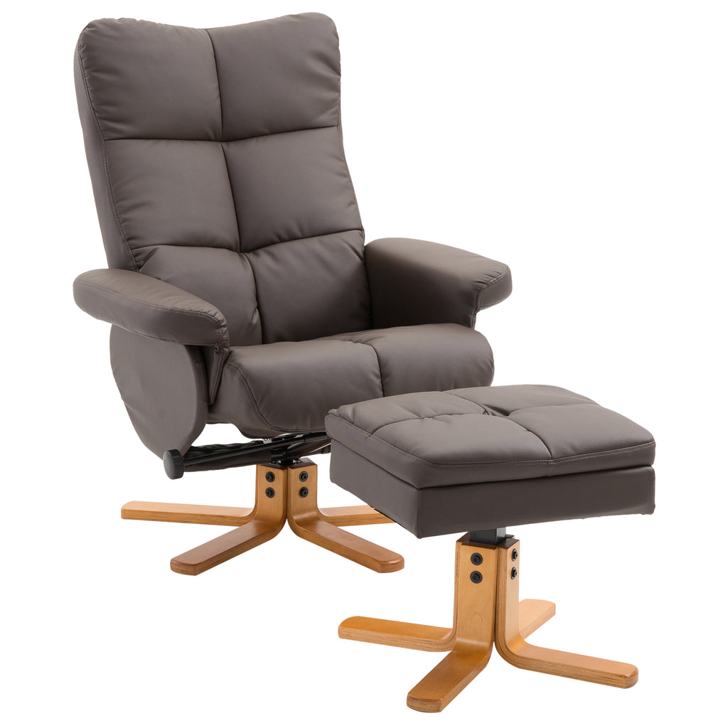 Relaxsessel mit Hocker, 360°drehbarer Fernsehsessel mit Liegefunktion Lesesessel für Schlafzimmer, Wohnzimmer, Kunstleder, Braun