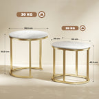 Nest of Tables with Steel Frame and Faux Marble Tabletop, Modern Coffee Table Set of 2, Gold Tone/White